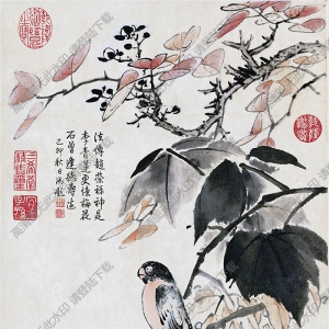 明 藍(lán)瑛《秋色梧桐圖》國(guó)畫高清大圖下載