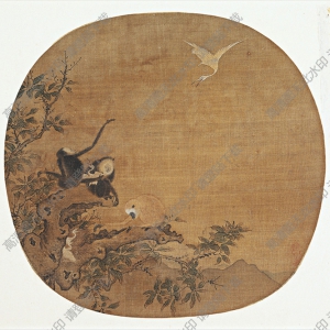 北宋 易元吉《猿鷺圖》團(tuán)扇國(guó)畫高清大圖下載