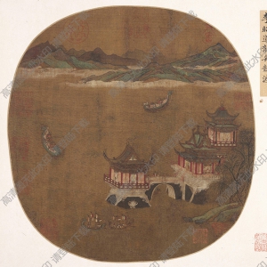 宋 李昭道《龍舟競(jìng)渡圖》團(tuán)扇國(guó)畫高清大圖下載