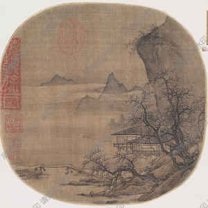 宋 李嵩《溪山水閣圖》團(tuán)扇國(guó)畫(huà)高清大圖下載