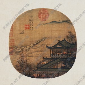 宋 李嵩《月夜看潮圖》團(tuán)扇國(guó)畫(huà)高清大圖下載