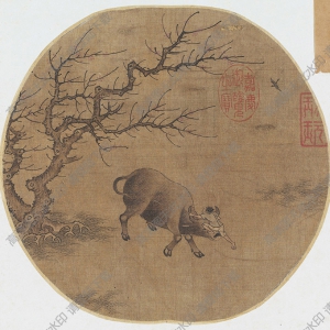 宋 李唐《牧牛圖》團(tuán)扇國(guó)畫(huà)高清大圖下載