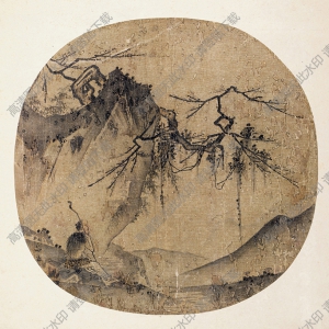 宋 馬遠(yuǎn)《山水圖》團(tuán)扇國(guó)畫(huà)高清大圖下載