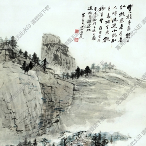 張大千_山水_寶積寺前朝日紅_甲戌夏五作_國(guó)畫(huà)高清大圖下載