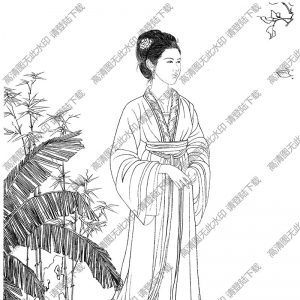 古代仕女《秋風玉容》白描線稿高清圖片下載