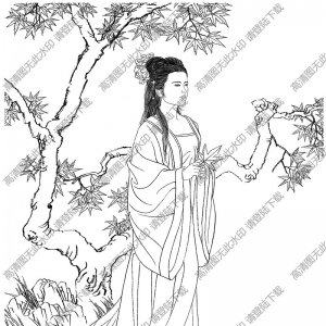 古代仕女《幽景倩影》線描畫底稿高清大圖下載