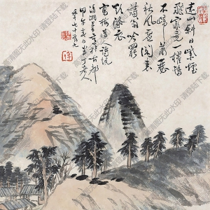 陳半丁國畫作品 遠(yuǎn)山斜日圖 高清下載