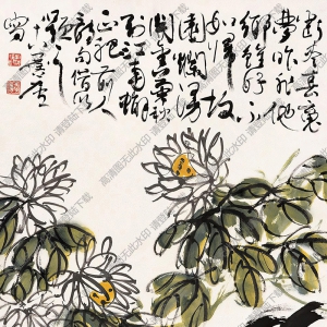 許麟廬作品 菊花大雞圖 高清大圖下載