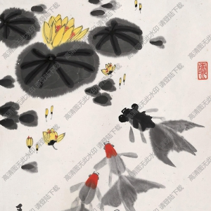 吳作人國(guó)畫(huà) 荷花金魚(yú)圖 高清大圖下載