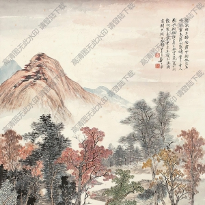 鄭午昌國畫作品 秋山紅樹 高清下載