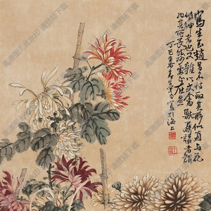 王夢白作品 錦雞花卉 高清大圖下載