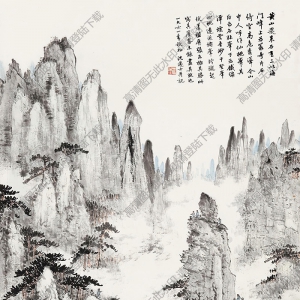 沈邁士國(guó)畫(huà) 黃山飛來(lái)石 高清大圖下載