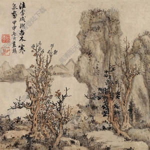 藍(lán)瑛國(guó)畫 擬李咸熙古木寒泉圖 高清大圖下載