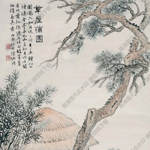 陸恢國畫 草屋蒲團(tuán) 高清大圖下載