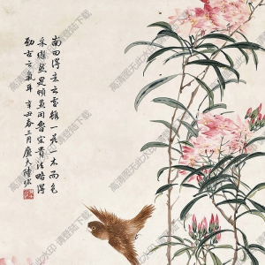 陸恢國(guó)畫 桃花小鳥 高清大圖下載