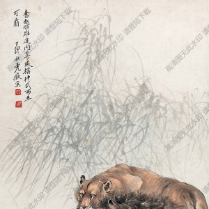 張善孖國(guó)畫 雙獅圖 高清大圖下載