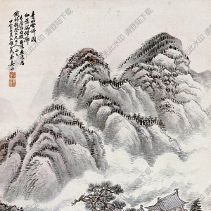 姜筠國畫 青山學(xué)佛閣 高清大圖下載