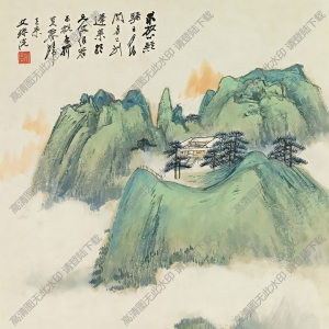 張大千作品_山水畫_寫于文殊院_高清國(guó)畫下載